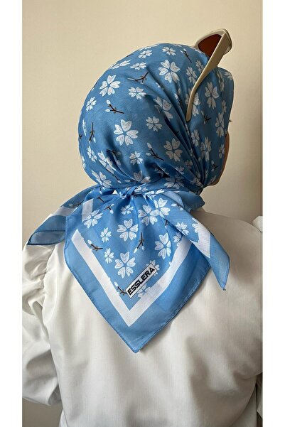 ESSLERA Μπλε μαλακό κασκόλ με μοτίβο Cherry Blossom