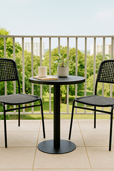 MARIA HOMES Round Metal Coffee Table – Black Modern Minimalist Table for Living Room or Café