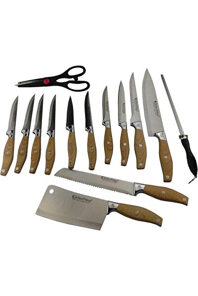Generic 15-Piece Knife With Holder And Scissor Set Brown/Silver