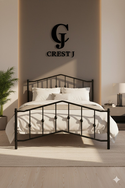 Crestj إطار سرير معدني 190 × 90 سم - سرير لشخص واحد بتصميم أنيق أسود