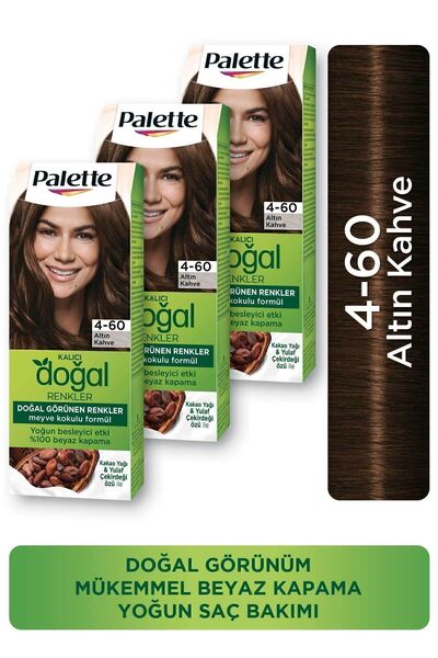 Palette Kalıcı Doğal Renkler Saç Boyası 4-60 Açık Çikolata Kahve X3 Adet