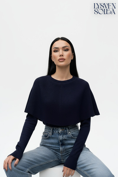 Lysven Solea UZUN KOLLU, BİSİKLET YAKA, PANÇO DETAYLI, ÇELİK ÖRGÜ TRİKO REGULAR KALIP