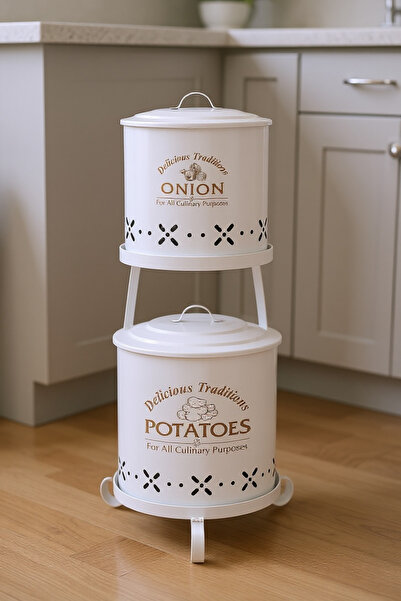 EVSTYLE Beyaz 2 Li Ferforje Pat. Soğan Kovası - Lama Demir