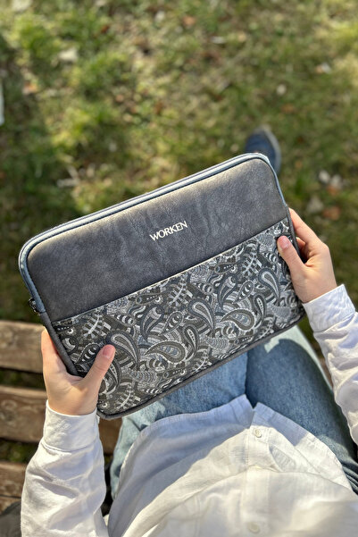 worken 13-14' Zippered Tablet Computer Kaji Shawl Pattern on Waterproof and Shock Protection Gray