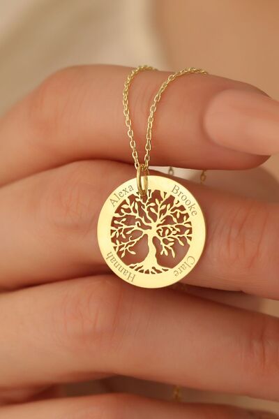 Nox Jewelry 14 Ayar Mikron Altın Kaplama Kişiye Özel İsimli Aile Ağacı Gümüş Kolye - CN00243