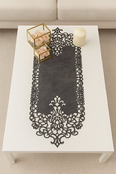 Ergüven Home Dark Gray Suede Fabric Runner 40X100 cm Coffee Table Height - Modern Design