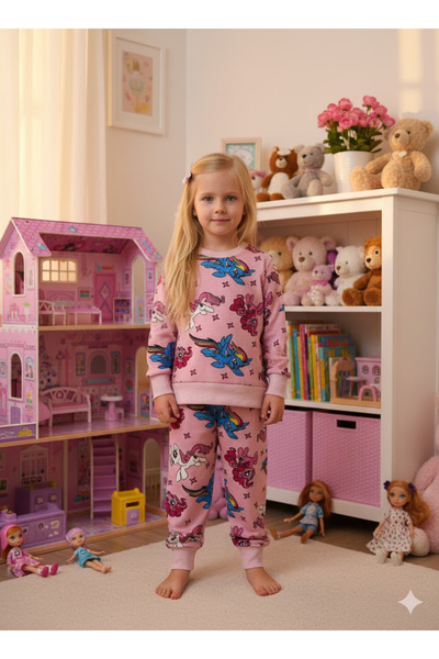 Arya Nisa Kids Girl's Sharded 100% Cotton Pink Fuchsia Unicorn Printed Pajama Set