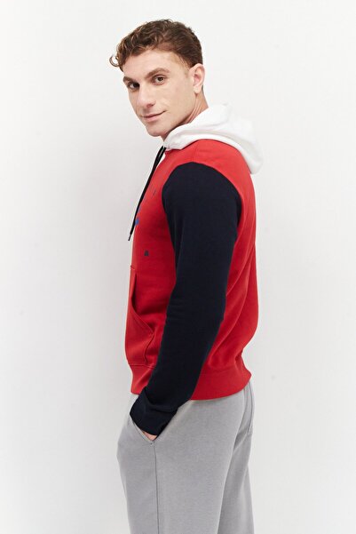 Perry Ellis Men Hooded Long Sleeve Graphic Print Sweatshirt, Red Combo