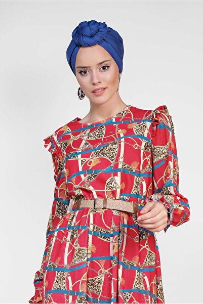 Alvina Patterned and Belted Long Dress 4104