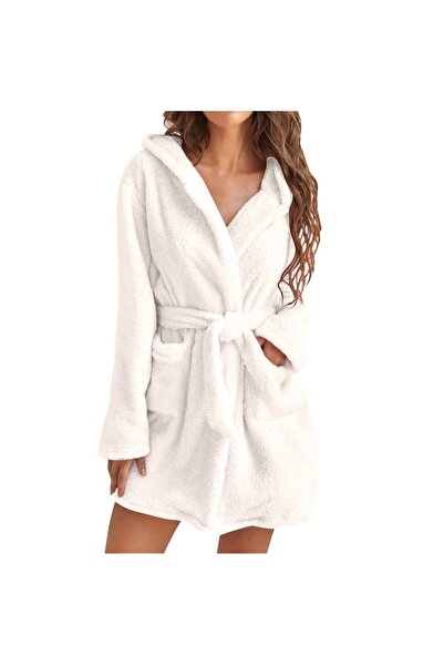 Generic Turkish Cotton Women's Shower Robe, Lightweight Robe, Knitted Bathrobe, Self-Tying Belt, With Pocket