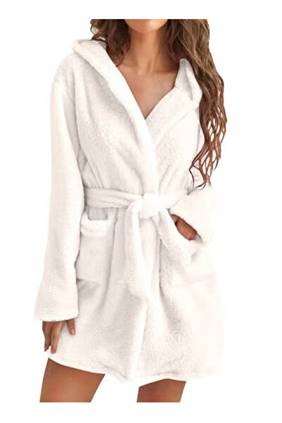 Generic Turkish Cotton Women's Shower Robe, Lightweight Robe, Knitted Bathrobe, Self-Tying Belt, With Pocket