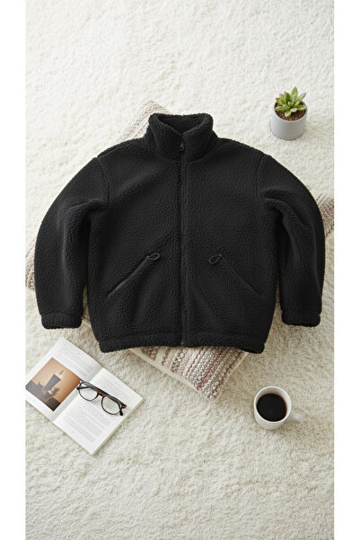 Fifty Color أسود، قطيفة، ياقة واقفة Wellsoft، جيوب بسحاب، قطع كبيرة الحجم، سترة قطيفة