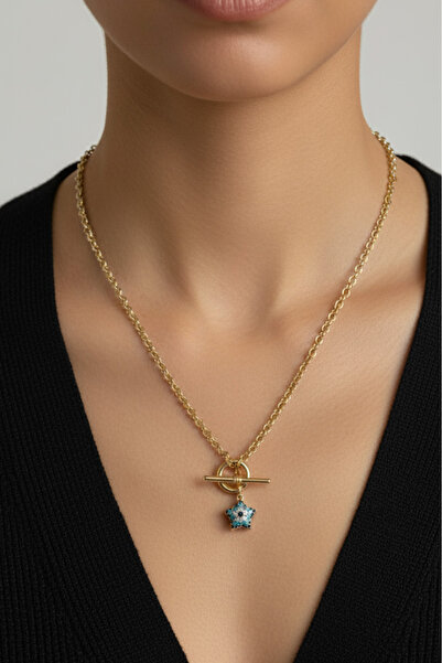 Modacaprea Xuping 14K Yıldız Nazar Kadın Kolye 45 cm | Altın Renkli Kararmaz Kadın Takı Xuping Kolye