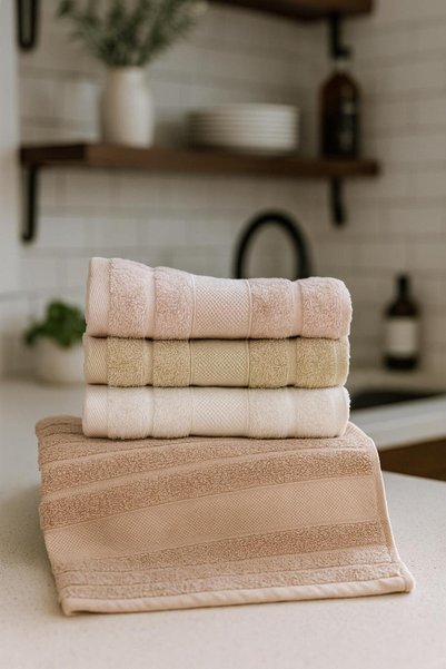 SARİNA renkli bir dünya Luxury Softnes 4-Piece 30X50 cm Hand and Face Towel Set / Kitchen Towel