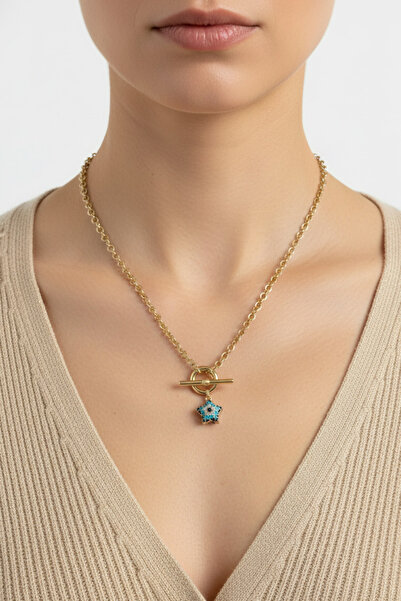 Modacaprea Xuping 14K Yıldız Nazar Kadın Kolye 45 cm | Altın Renkli Kararmaz Kadın Takı Xuping Kolye