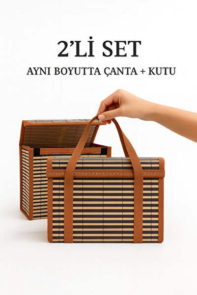 KUTULA 2'Lİ BAMBU DESENLİ SAKLAMA SETİ 30x19x20 cm– ÇANTA + KUTU - ÇOK AMAÇLI...