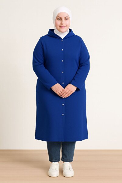 MAY MARA Plus Size Long Ferace with Side Pockets, Hood and Snap Closure