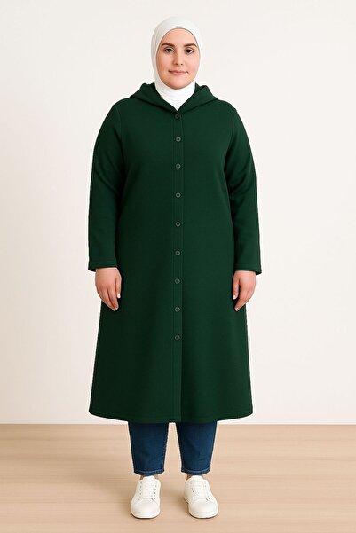 MAY MARA Plus Size Long Ferace with Side Pockets, Hood and Snap Closure