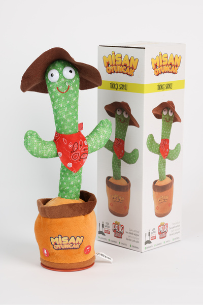 misan Konuşan Dans Eden Türkçe Şarkılı Işıklı Taklitçi Saksı Kaktüs Peluş Oyuncak Kutulu