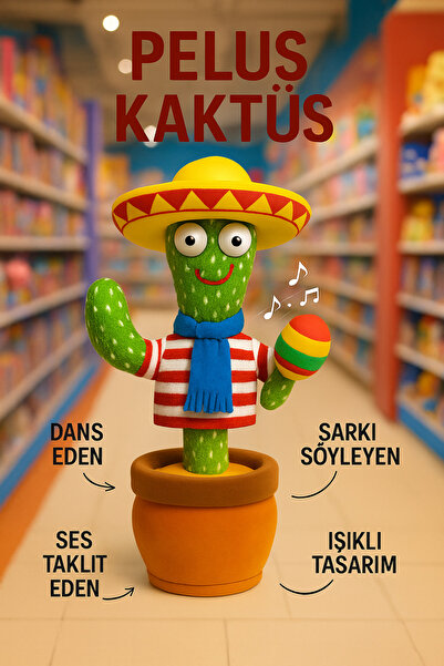 Dimute Shop Konuşan ve Dans Eden Kaktüs Oyuncak – Işıklı Sesli Peluş