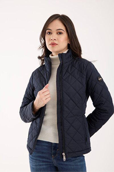 G-FOX Women's Diamond Pattern Seasonal Coat – Lightly Padded, Stand Collar, Fit Silhouette 8787