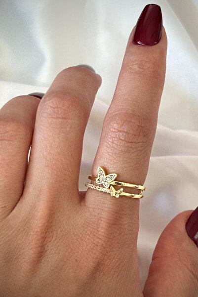 Leo'Stone Özel Tasarım Kelebek Model İkili İnce Yarım Tur Zirkon Taşlı Ayarla...