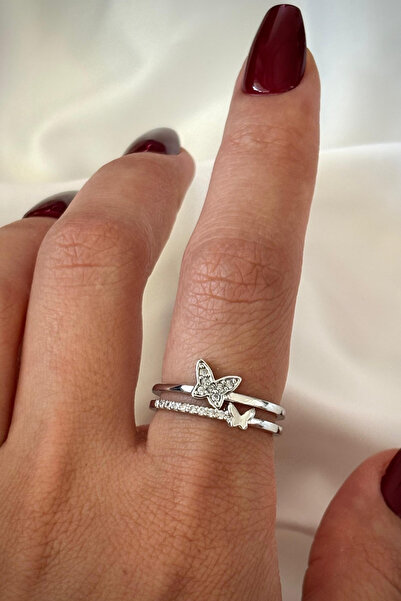 Leo'Stone Special Design Butterfly Model Double Thin Half Round Zircon Stone Adjustable Women's Ring