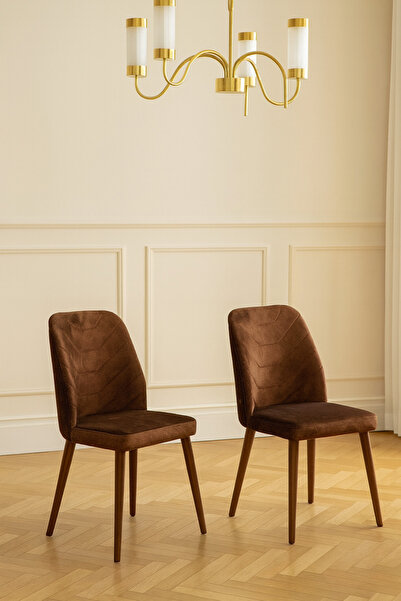 Atolye Casa Dallas Sandalye Ceviz Ayak Koyu Kahve Kumaş 2 Adet