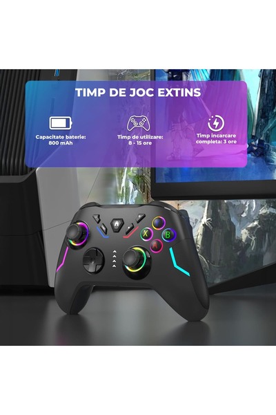 Timebox Wireless Controller for PC, Switch and Steam Deck, RGB LED in 9 Colors, Turbo Function, Er