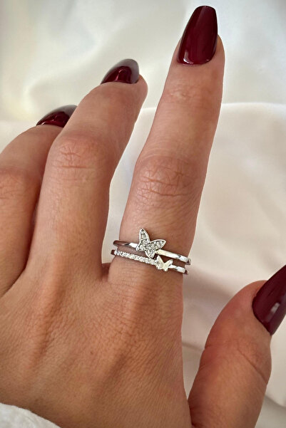 Leo'Stone Special Design Butterfly Model Double Thin Half Round Zircon Stone Adjustable Women's Ring
