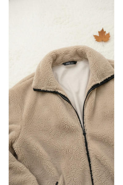 Fifty Color Мляко кафе, Плюшено яке, Яка Wellsoft със стойка, Джобове с цип, Кройка Oversize, Плюшено яке