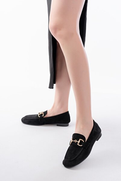 serkanseyyid 303 Black Suede Daily Women's Ballerinas with Buckle Accessories