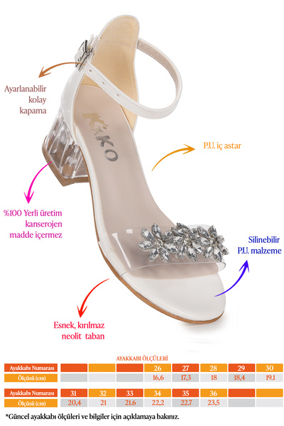 Kiko Kids Yangu Patent Leather Stone Girl's 3 cm Transparent Heeled Sandals Evening Dress Shoes