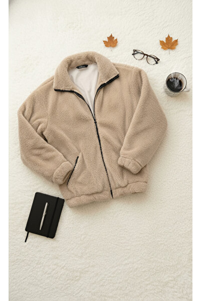 Fifty Color Мляко кафе, Плюшено яке, Яка Wellsoft със стойка, Джобове с цип, Кройка Oversize, Плюшено яке