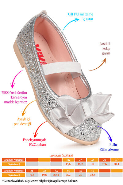 Kiko Kids Panı Broken Glass Bow Elastic Girls' Ballerina Shoes