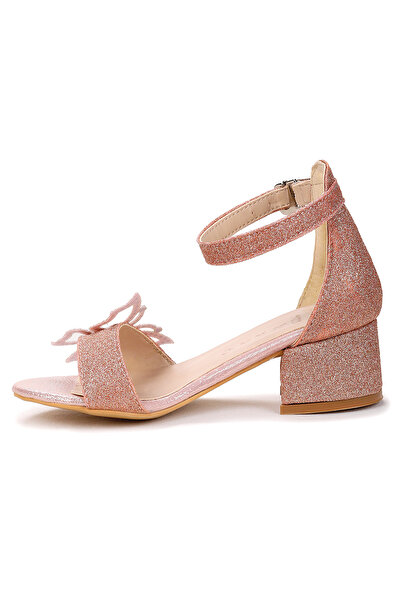 Kiko Kids Zete Sand Glitter Girls' 4 cm Heeled Sandals Evening Dress Shoes