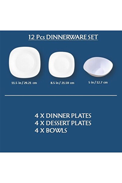 Houzi 12 Pcs Opal ware Dinner Set Dishwasher Microwave Freezer safe