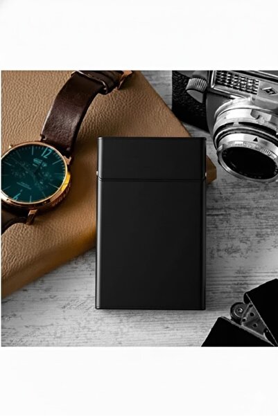 GIFT Kısa Metal Sigara Kutusu, Premium Siyah Sigara Tabakası