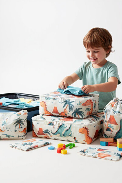 Textile sweet 7-Piece Dinosaur Patterned Suitcase Organizer Set
