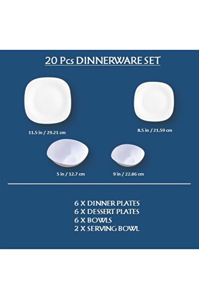 Houzi 20 Pcs Opal ware Dinner set Dishwasher Microwave Freezer safe