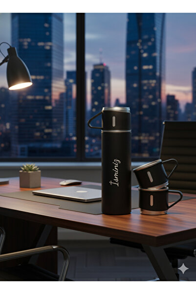 GiralStore Men's Thermos 500ml Set with 3 Cups A+ Quality Stainless Steel Coffee Thermos with Gift Bag