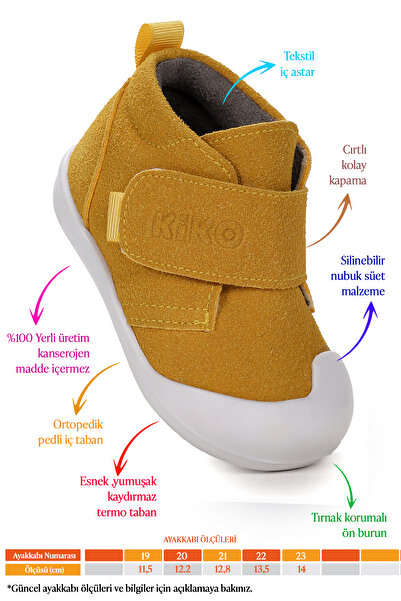 Kiko Kids Winnie İlk Adım Cırtlı Erkek Bebek Günlük Bot Ayakkabı