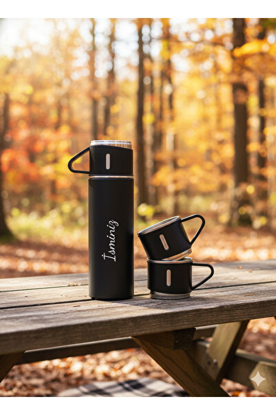 OMZ Thermos Set Stainless Steel Vacuum Thermos Set with 3 Cups 500 ml Heat Preservation for up to 12 Hours Food Container