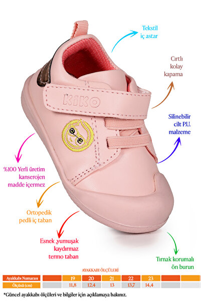 Kiko Kids Smile Cırtlı Kız Bebek İlk Adım Panduf Ayakkabı