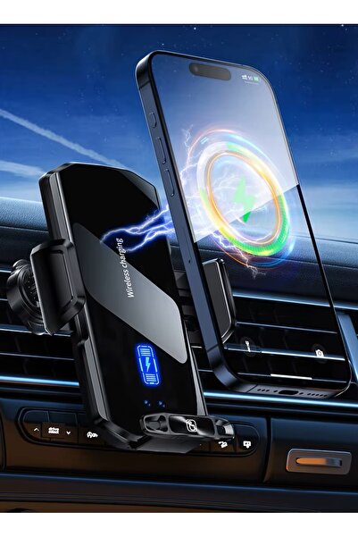 MyBlack Araç İçi 66W Kablosuz Şarj Telefon Tutucu Sensörlü Led Işıklı Tüm Modellere Uyumlu