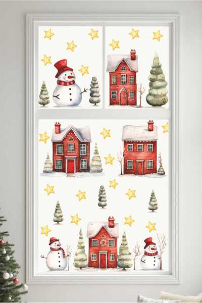 TUGİBU New Year's Sticker Set, Christmas Themed Wall Sticker Set, New Year's Glass Sticker Set