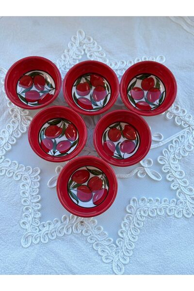 shop Handmade 8 cm Set of 6 Cherry Patterned Sauce Bowls, Snack Bowls, Jam Bowls, Ceramic Bowls