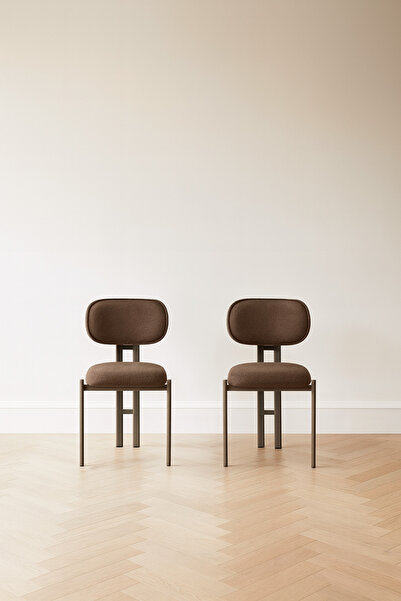 Atolye Casa Muriz Sandalye Cappuccino Ayak Kahverengi Kumaş 2 Adet