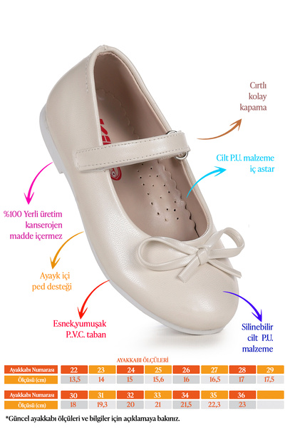 Kiko Kids Barbe Skin Bow Velcro Girls' Ballerina Shoes