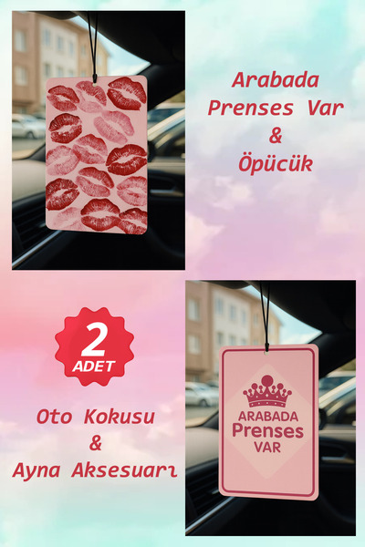 B34R Öpücük ve Arabada Prenses Var - İkili Oto Kokusu - Dekoratif Araç Kokusu...